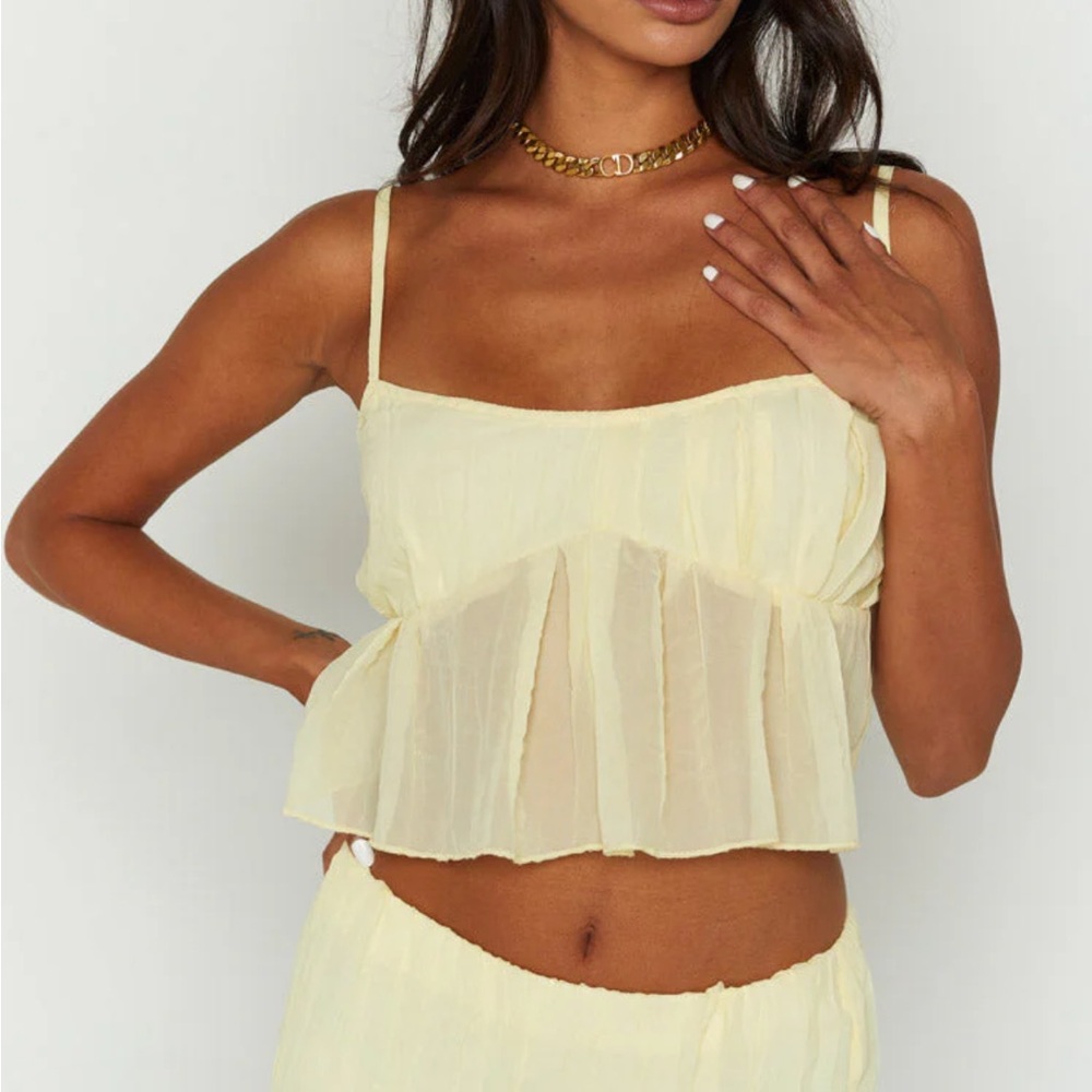 Beginning Boutique Yellow Pleated Tank Top